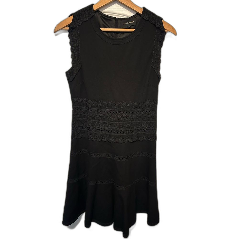 Kobi Halperin Black Loren Lace Trim Fit Flare Sleeveless Dress Size 10